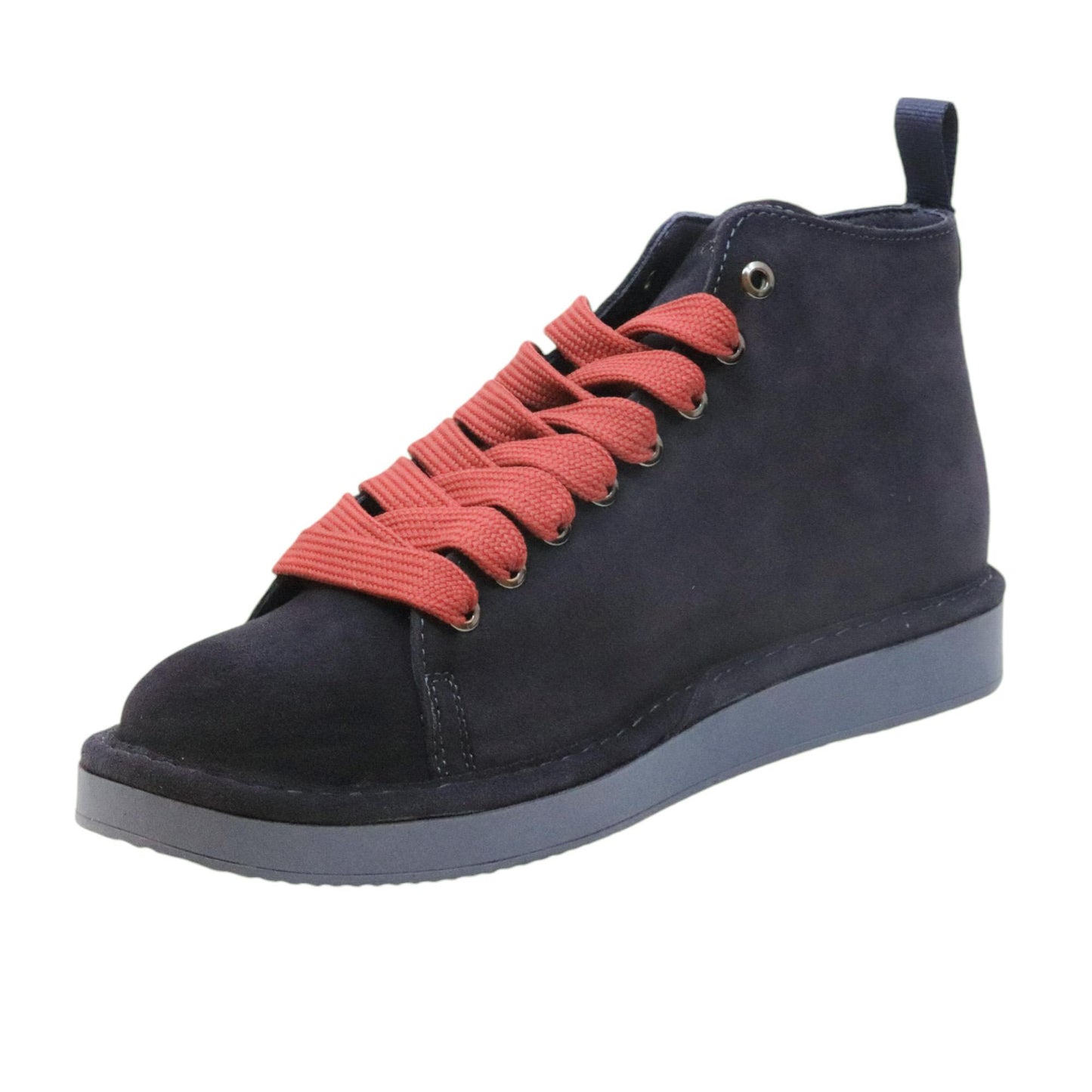 Polacchino sneaker uomo Panchic P01 in camoscio blu con lacci rossi 