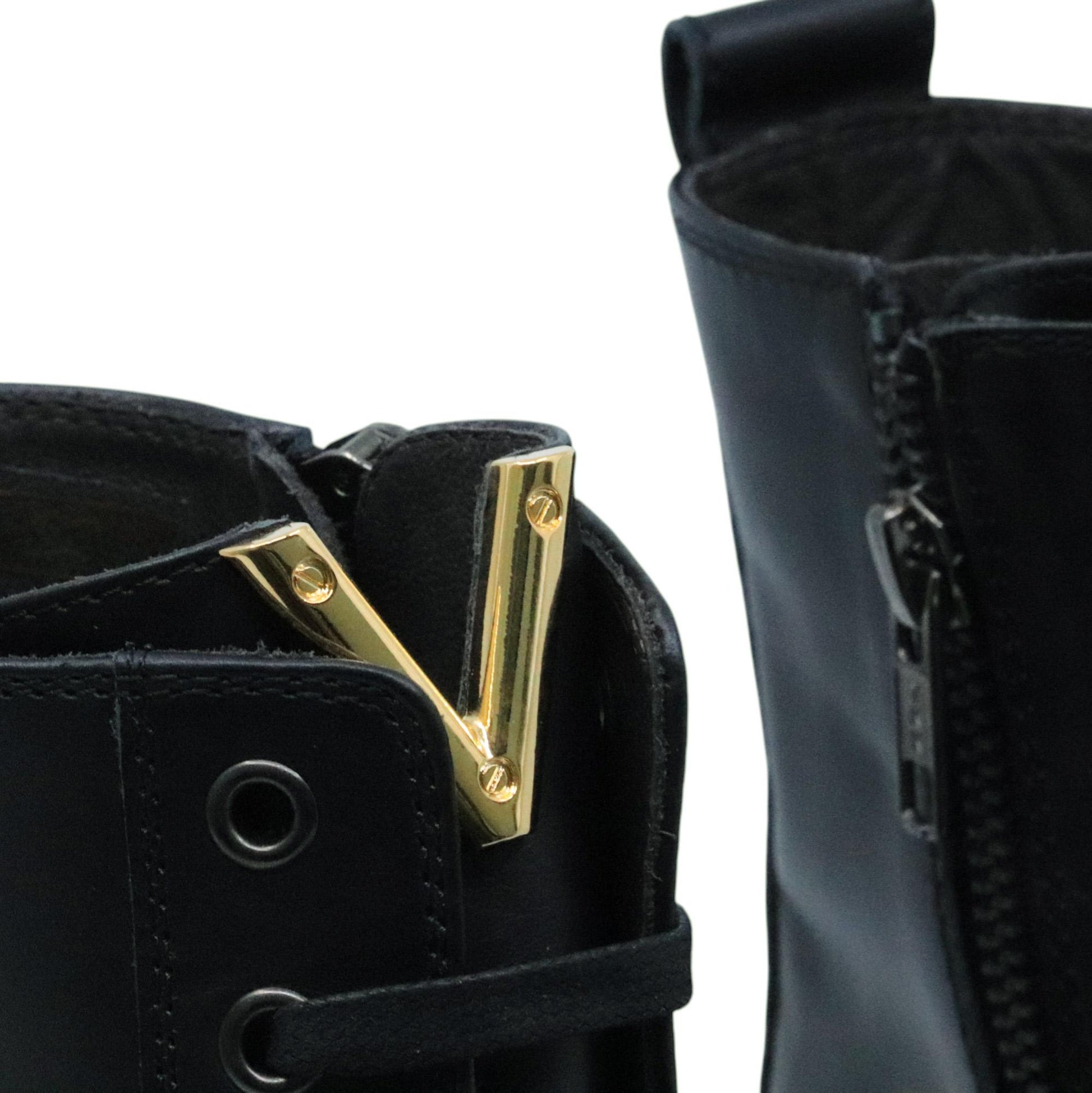 Via Roma 15 4434 stivaletto donna in pelle nera con V oro sulla linguetta 