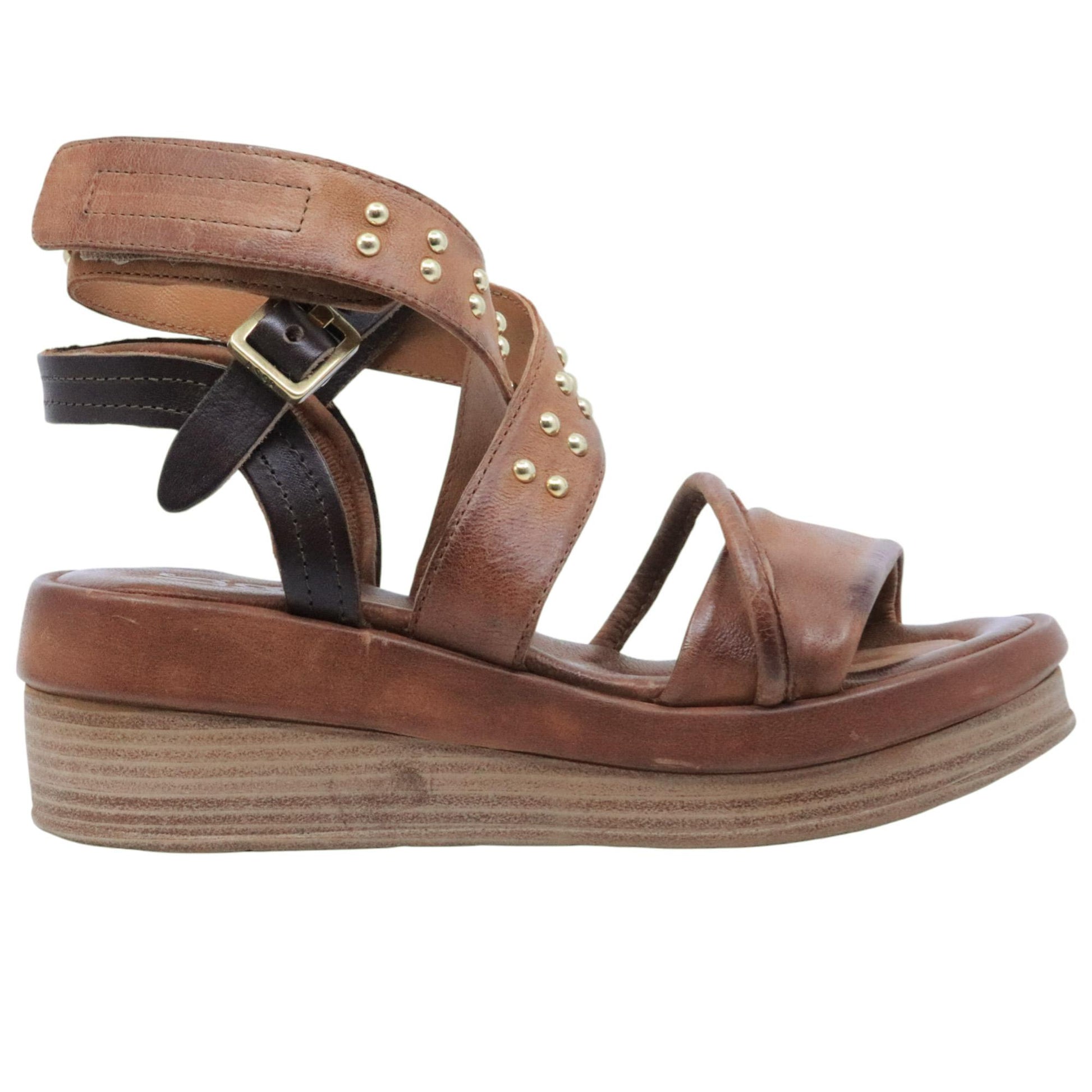 Sandalo donna AS98 C02001 in pelle cuoio e marrone 