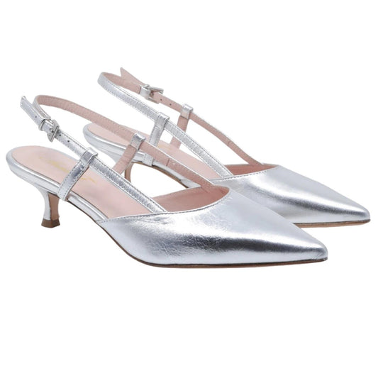 Slingback donna Anna F 1410 in pelle lamianta di colore argento 