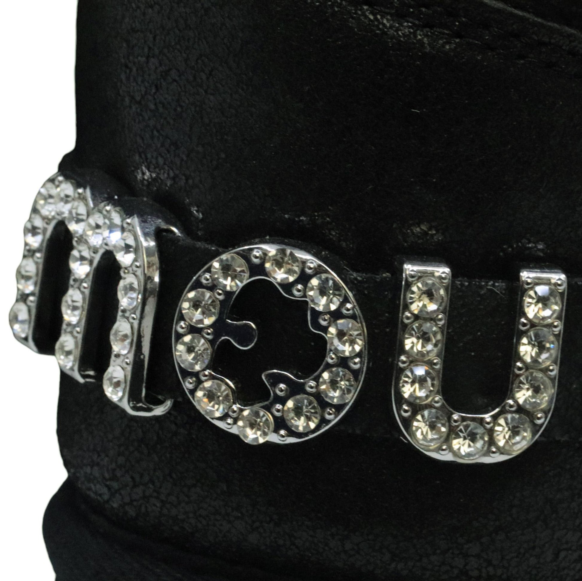 Mou Eskimo 18 rhinestones logo stivaletto donna in montone nero FW101036BCBKG MOU