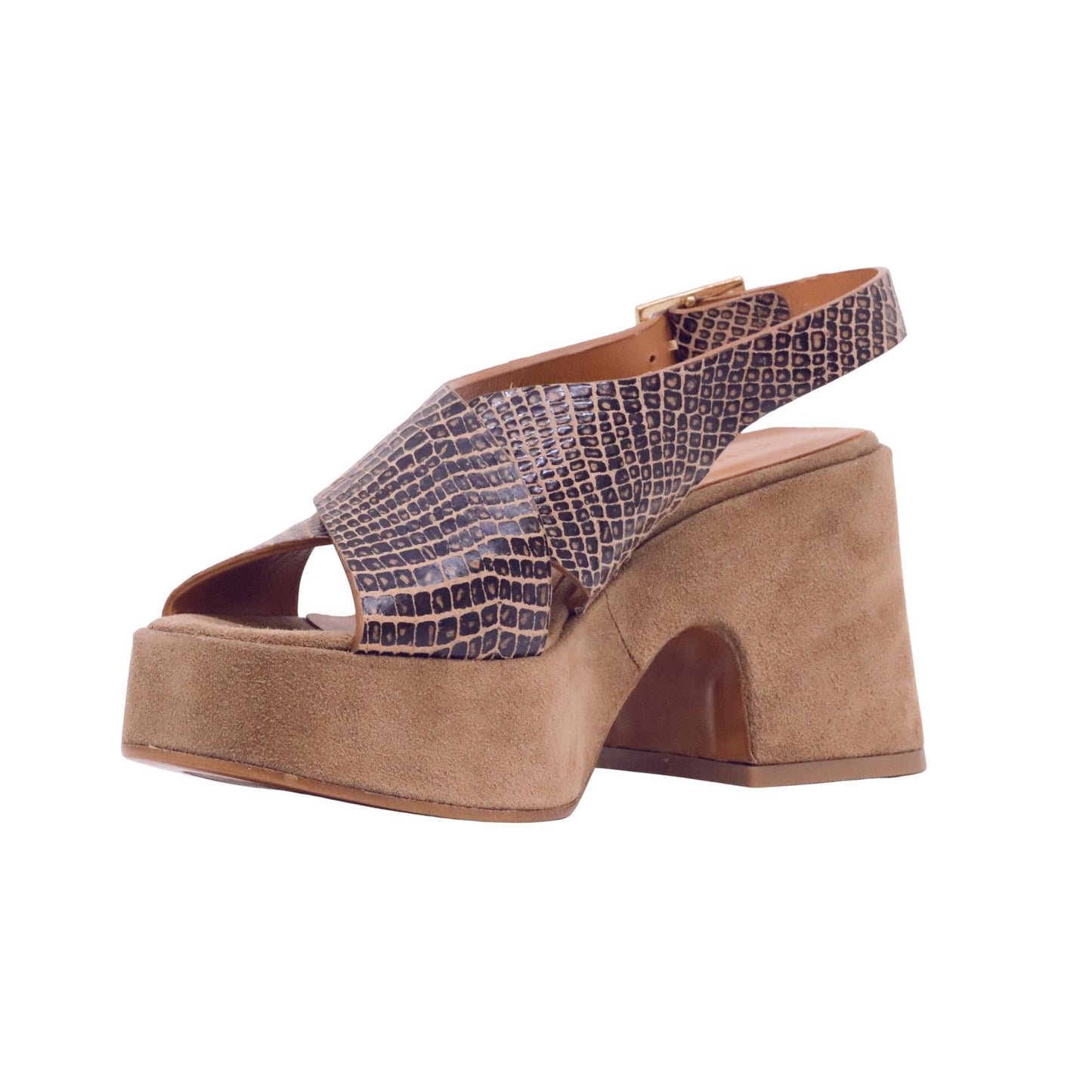 Curiosité 2947 Snake sandalo donna in pelle stampa serpente e camoscio cuoio con plateau 