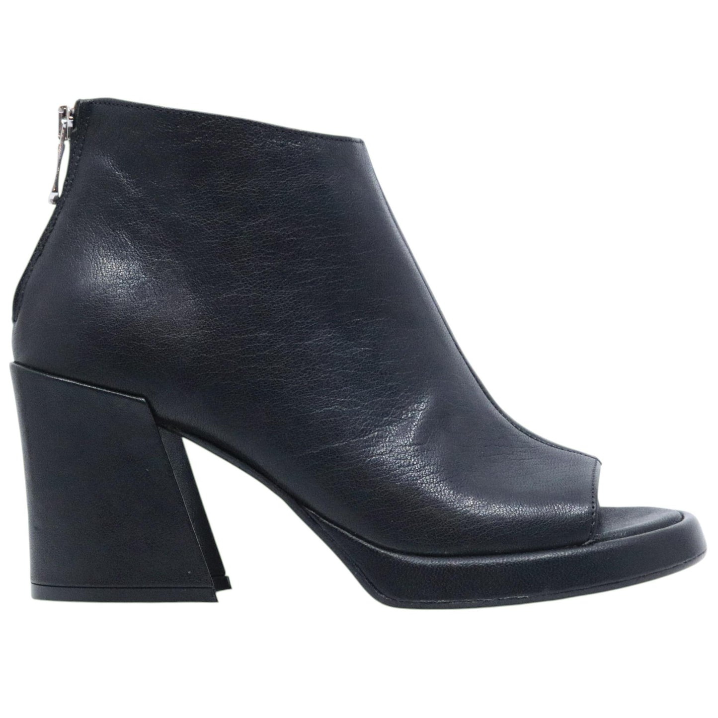 Stivaletto donna Curiositè 2735 in pelle nera con punta aperta 